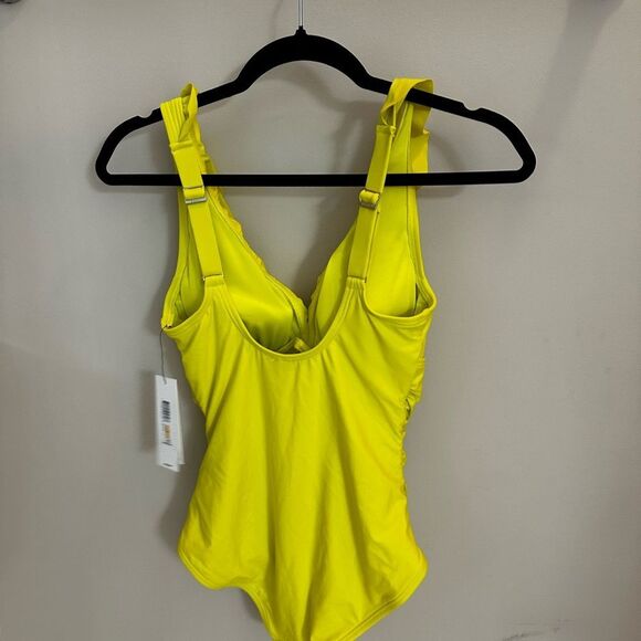 NWT DKNY Ruffle Plunge Underwire Tummy Control One-Piece Swimsuit - Picture 7 of 8